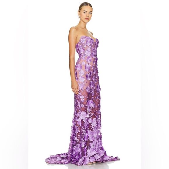 NWOT Bronx and Banco Jasmine Lilac floral Strapless Gown - Picture 7 of 16